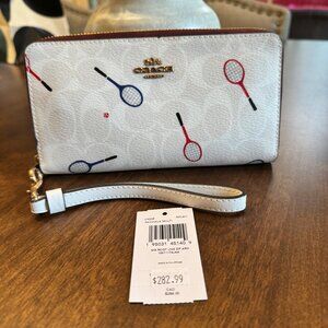 Coach Signature Chalk with Tennis Racquet Print Canvas Zip Around Wallet C8385